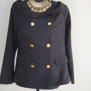 Double breasted black blazer with gold buttons